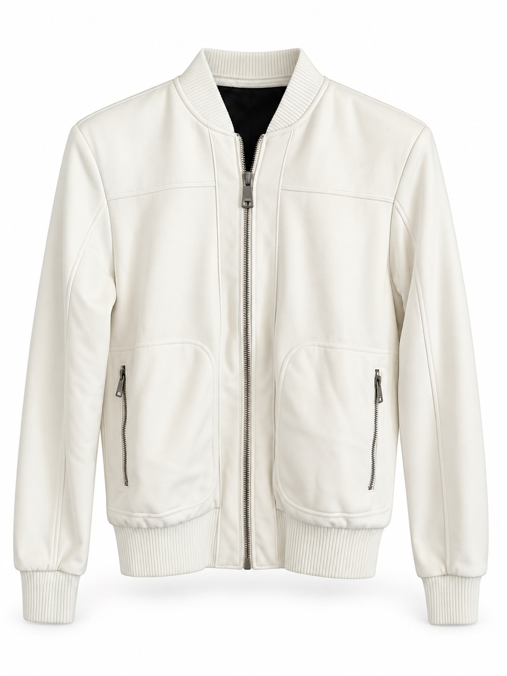 Zara Men's Cream Bomber Jacket with Zip Pockets